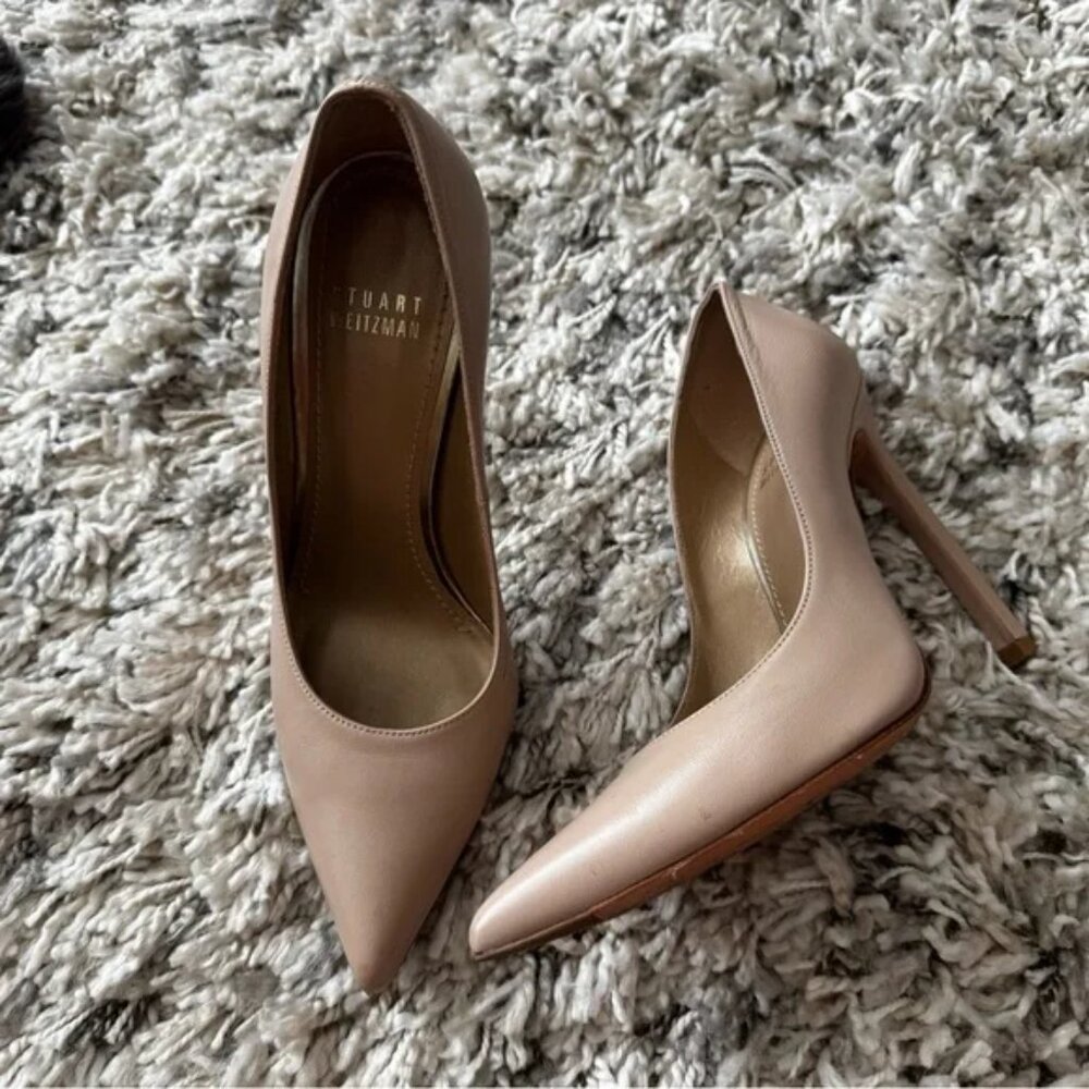 Stuart Weitzman Tan Heels, Classic Pointed-Toe, Size 8.5, Tan Leather Stilettos